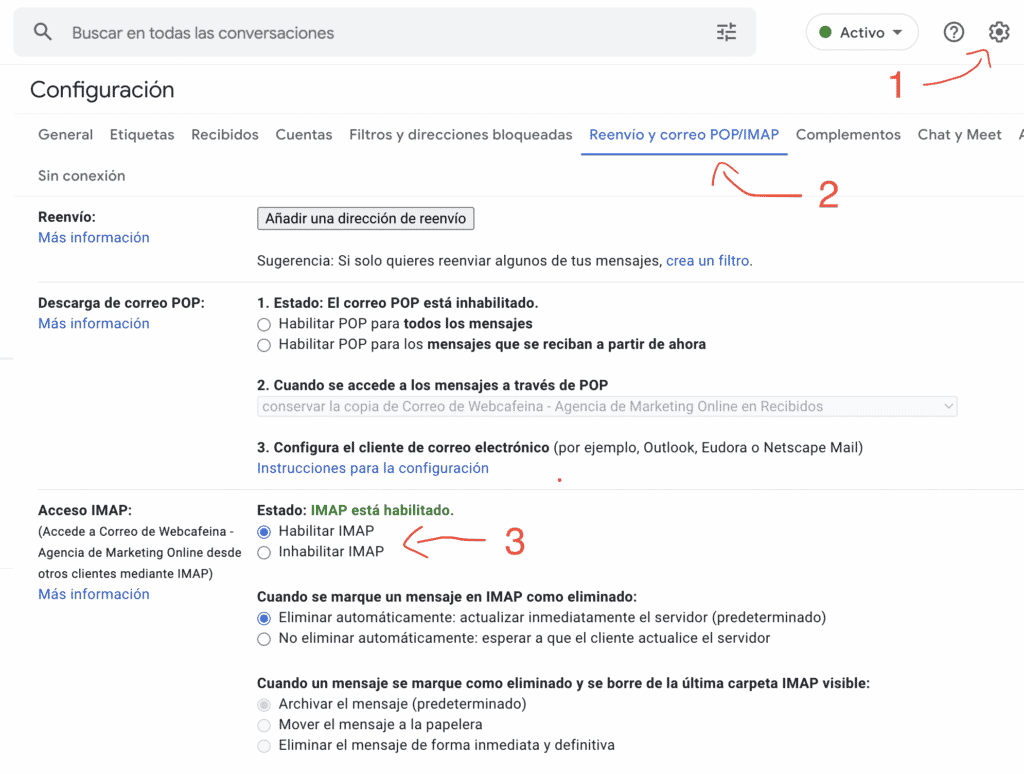 Configuracion IMAP en Gmail